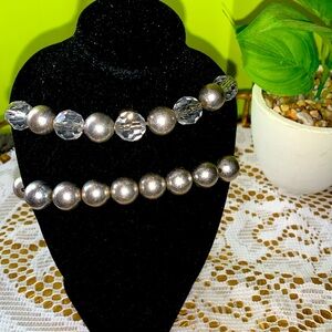 Silver And Clear Beaded Bracelets.    #004